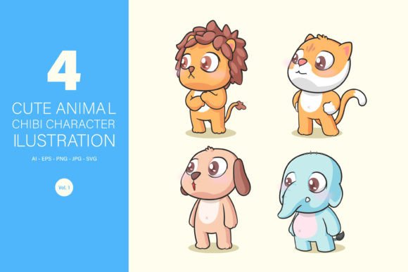 Download Cute Animal Chibi Character Ilustration - Premium Resources