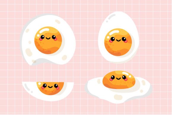 Download Set of Cute Sunny Side Eggs Illustration - Premium Bundle