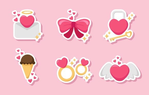 Download Set of Valentine Sticker Design - Premium Resources